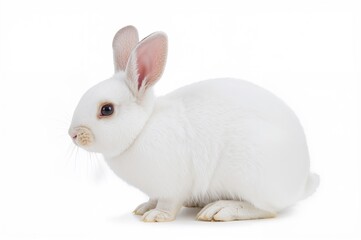 Obraz premium Young white rabbit on a plain white background