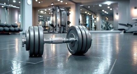 Fototapeta premium Heavy barbell weights in bright modern gym 