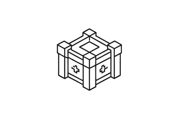 Isometric Box Design with Cross on White Background Minimalist Style