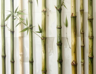 Fototapeta premium Minimalist Bamboo Stalks in Geometric Patterns on White