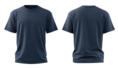 Front and back view of a navy blue t-shirt