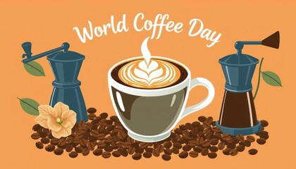 Celebrating World Coffee Day with Coffee Beans and Moka Pot