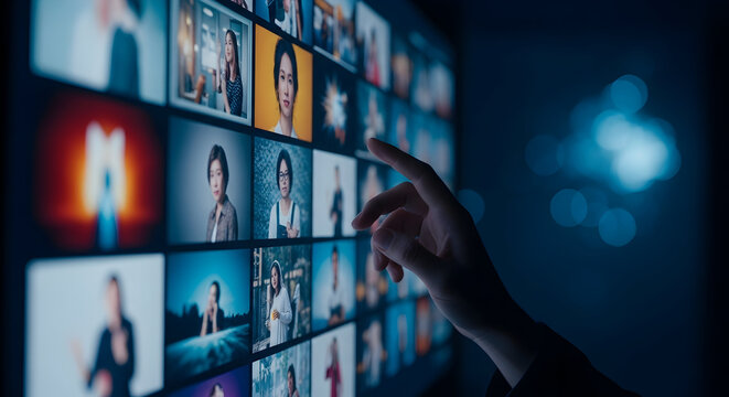 Exploring diverse faces and cultures through a digital interface innovative technology global connection worldwide network digital gallery online experience