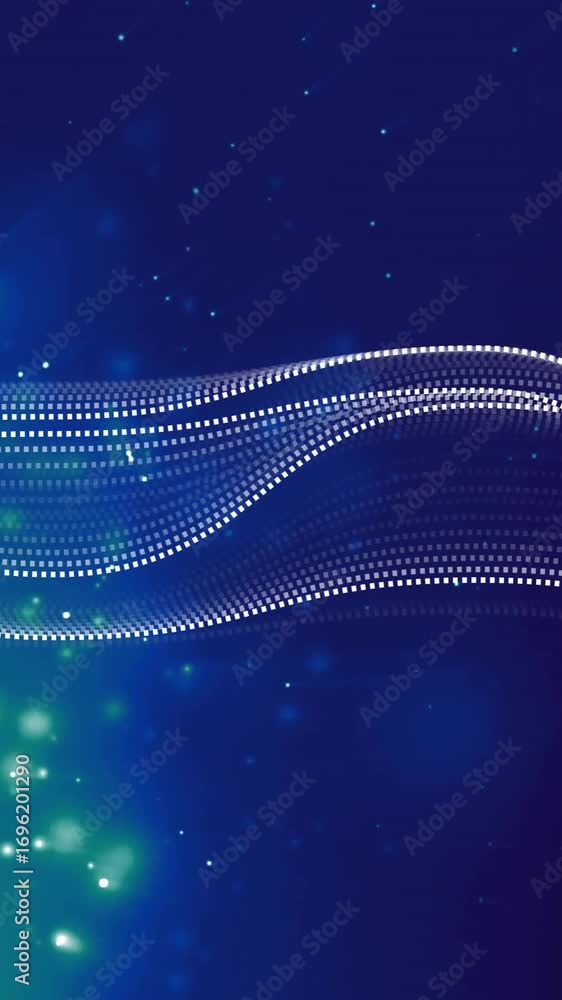 Poster animation of nspot lights and digital data processing over blue background