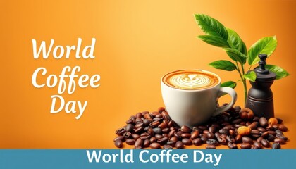 Celebrating World Coffee Day with Coffee Cup and Beans
