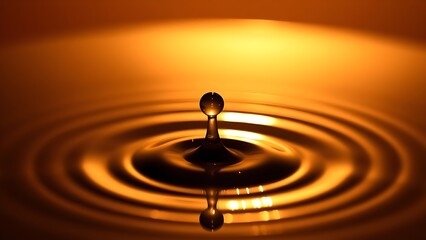 A droplet of a dark beverage creating a ripple, backlit with golden light.