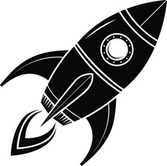 Stylized Rocket Ship Icon Silhouette, Minimalist Rocket Vector Design, Space Shuttle Graphic Illustration, Futuristic Rocket Silhouette Artwork