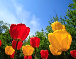 Obraz premium Vibrant tulips under a bright sky