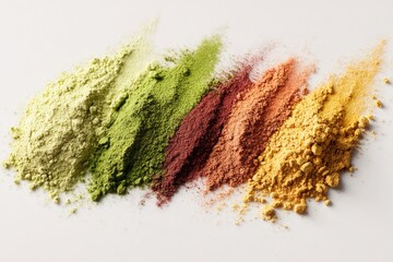 Colorful powder piles arranged in a diagonal line