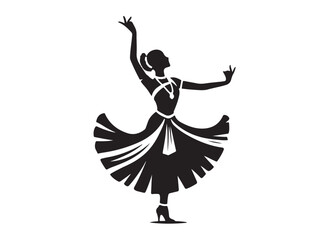 traditional female dancer logo silhouette vector, traditional indian classical dancer silhouette vector illustration, indian dancer in a traditional pose logo silhouettes vector on white background. 