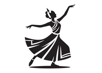 traditional female dancer logo silhouette vector, traditional indian classical dancer silhouette vector illustration, indian dancer in a traditional pose logo silhouettes vector on white background. 