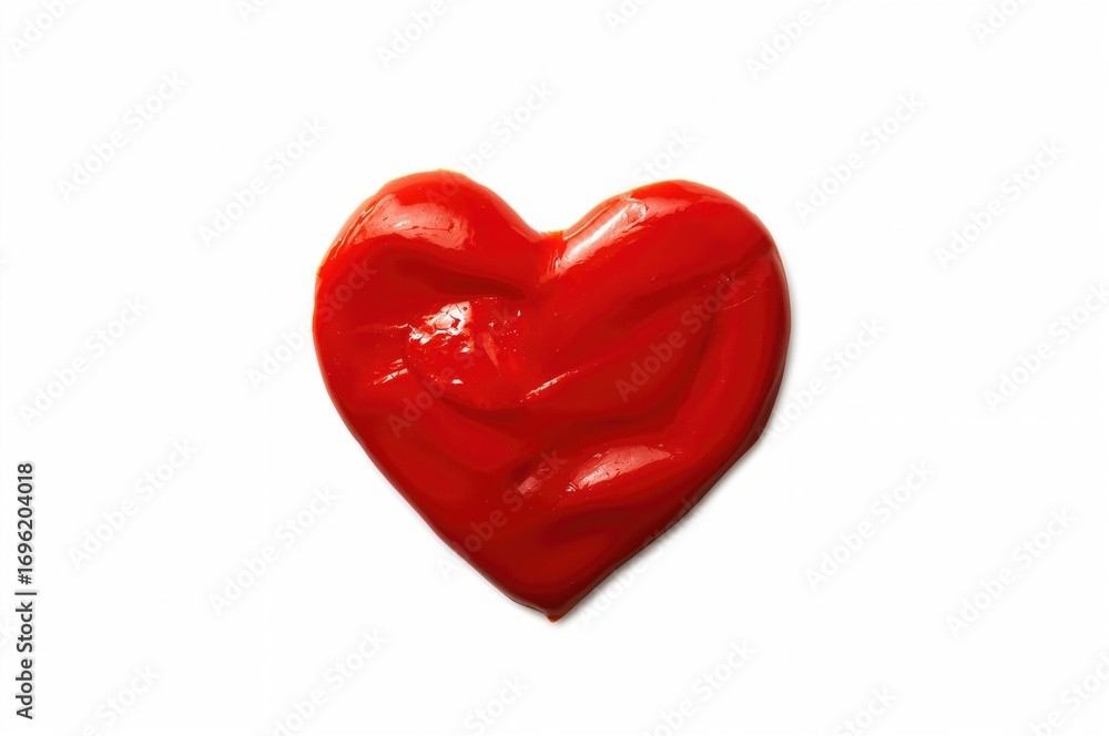 Poster a red ketchup heart placed on a plain white surface with clipping path included.