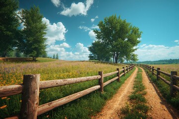 Fototapeta premium Weathered Wooden Barrier Beside a Vibrant Green Pathway