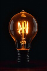 Close-up shot of a glowing incandescent light bulb, filament brightly lit against a dark background Perfect for concepts of ideas, innovation, and energy , idea, design
