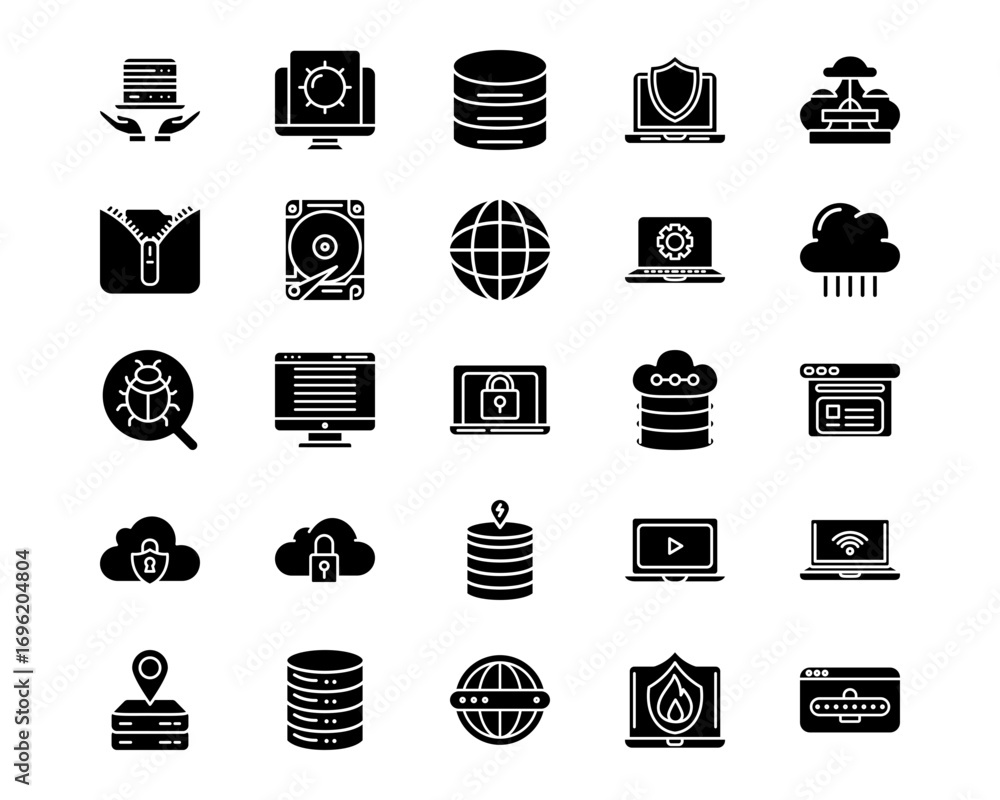 Poster web hosting line vector icons