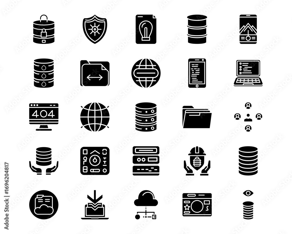 Poster web hosting line vector icons
