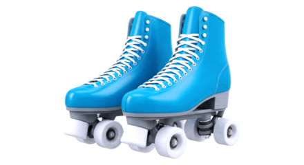 vintage blue roller skates a retro 3d model for nostalgic designs, isolated on transparent background