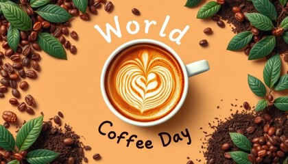 Celebrating World Coffee Day with Latte Art and Coffee Beans