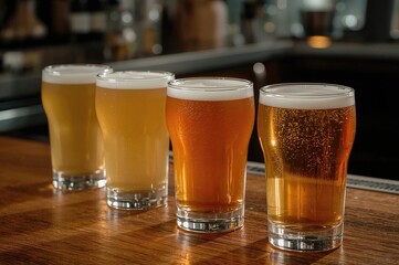 Variety of Hard Ciders Served in Pint Glasses