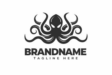 Minimalist Octopus Logo in Black Ink on White Background Brand Design