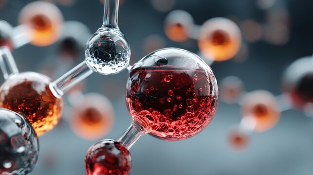 Molecular Structure Displayed With Transparent Spheres And Red Liquid Inside