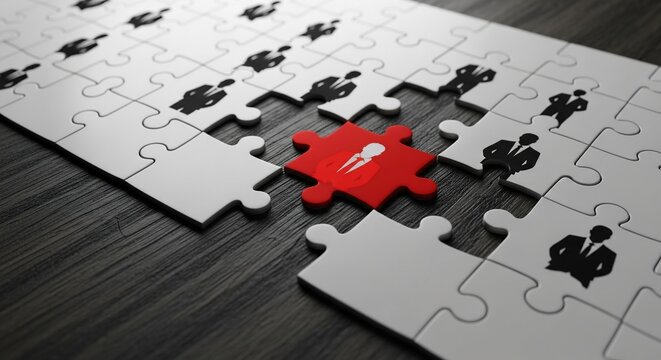 Find the perfect talent for your team with this unique puzzle piece, standing out from the crowd in a modern business concept design - Powered by Adobe