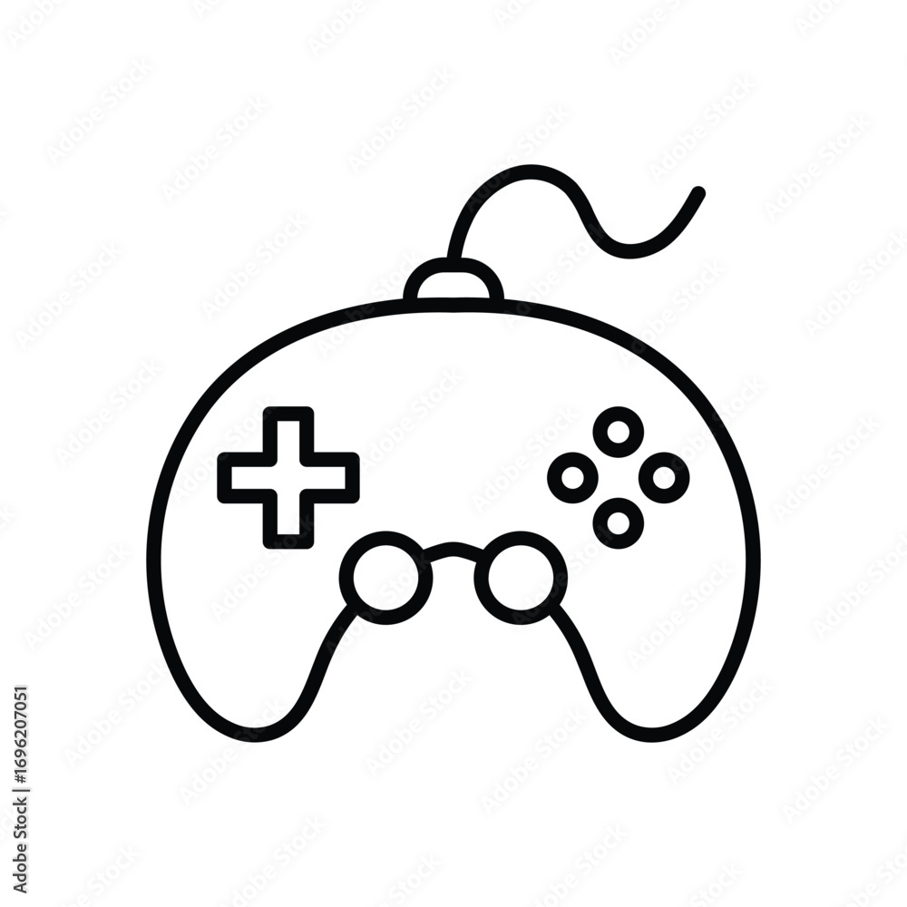 Poster a game controller with a directional pad four buttons two analog sticks and a cable. editable stroke