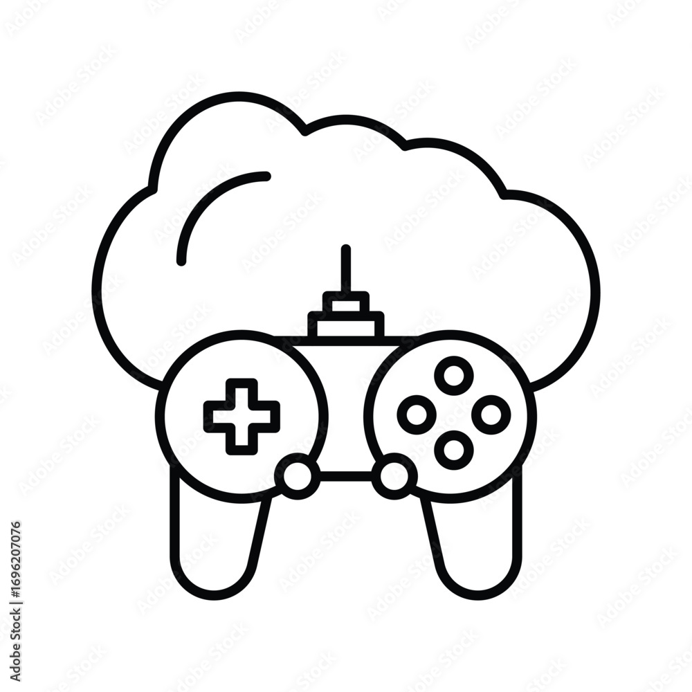 Poster a gaming controller with a plus symbol button a fourbutton layout on the right and topped with a clo