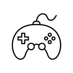 A game controller with a directional pad four buttons two analog sticks and a cable. Editable stroke icon