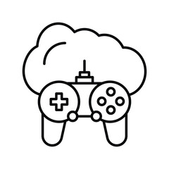 A gaming controller with a plus symbol button a fourbutton layout on the right and topped with a cloud shape. Editable stroke icon