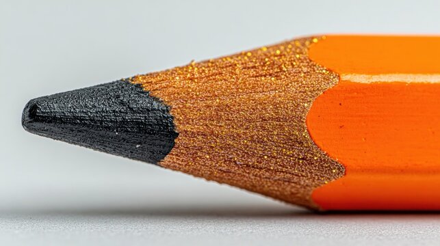 Macro shot shows the tip of a brightly colored pencil with a dark graphite core and wood grain texture detail