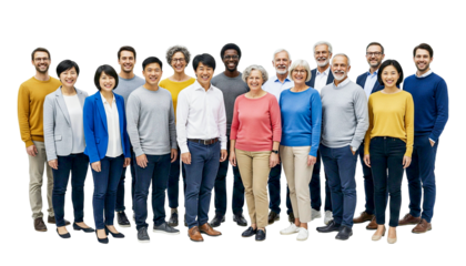 group of business people looking at camera isolated on transparent