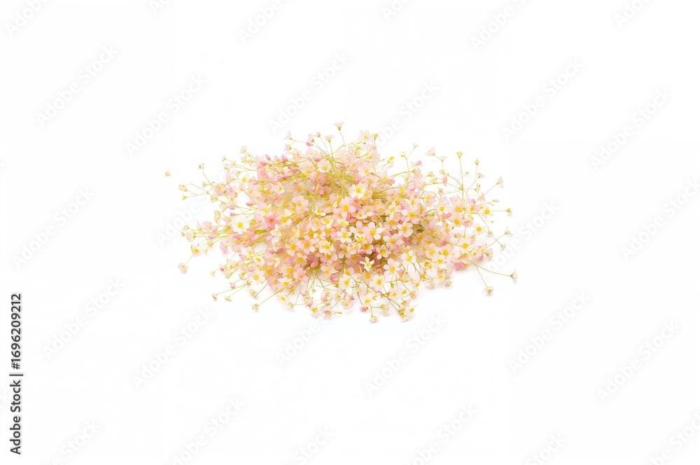 Poster a cluster of tiny wildflower blooms on a white background with ample space