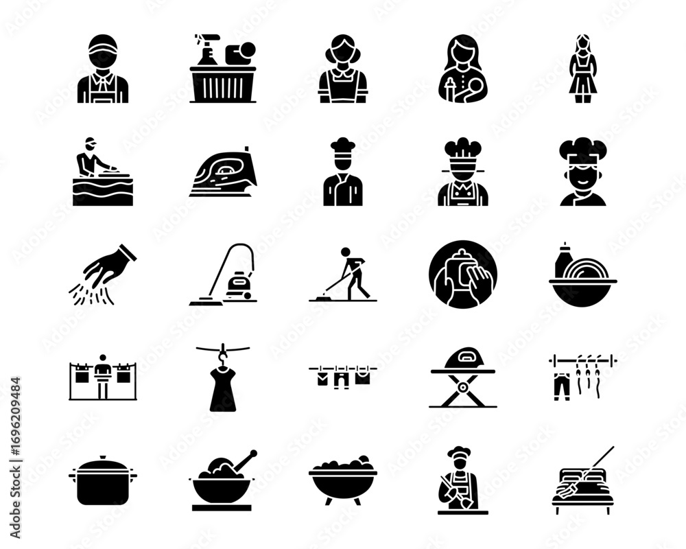Poster cleaning and dusting line vector icons