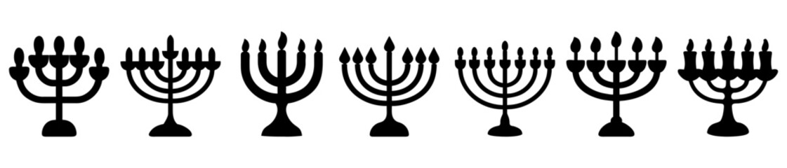 Collection of Black and White Menorah Silhouette Illustrations for Jewish Celebrations