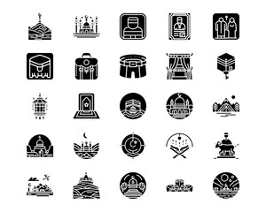 Hajj Pilgrimage Line Vector Icons