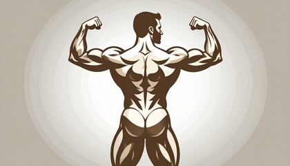 A muscular man displays his physique, back view, showcasing defined biceps and back muscles.