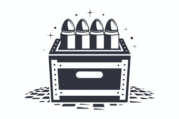 Naklejka premium Monochrome Ammunition Box on White Background with Stars and Projectile