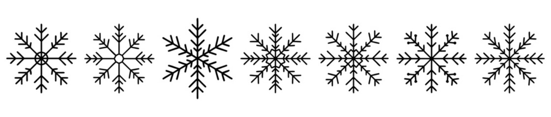 Black and White Snowflake Variations, Winter Season Vector Illustration Collection