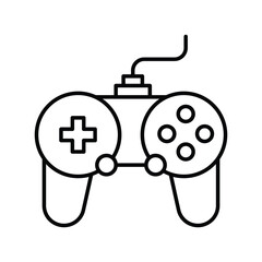 A simplified blackandwhite graphic of a wired gamepad controller. Editable stroke icon