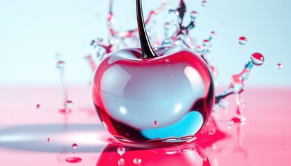 Close-up of a Cherry Dropping into Water with Splash Effect