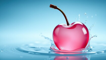 Close-up of a cherry falling into water creating splash