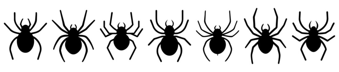Seven Spiders Silhouette Vector Design for Halloween or Arachnid Enthusiasts