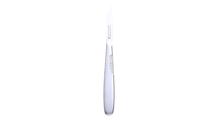 precise 3d scalpel model realistic surgical instrument, medical animation asset, highdetail render, isolated on transparent background