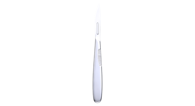 precise 3d scalpel model realistic surgical instrument, medical animation asset, highdetail render, isolated on transparent background