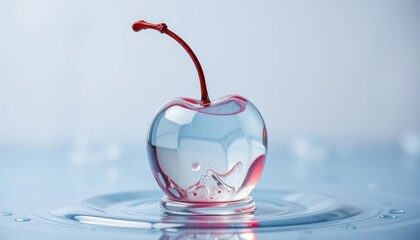 Close-up of a cherry floating on water with splash effect