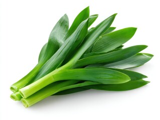 Obraz premium Bunch of vibrant green, broad-leafed vegetable with thick, white-green stalks, resting on a white surface
