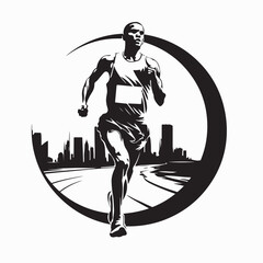 Marathon Runner Running in Cityscape Background Vector Illustration for Sport Concept