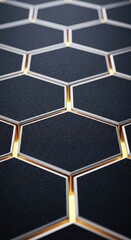 Hexagon Tiles with Silver Metallic Edges and Golden Glowing Cracks for Digital Display