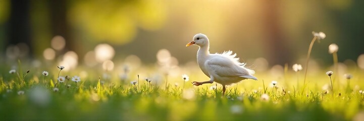 Soft, downy feathers gently drift downwards against a blurred natural background Sunlight catches their delicate texture, creating a serene and peaceful scene , peaceful, autumn, gentle